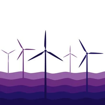 Horizontal seamless pattern with waves and windmills, wind turbines Stock Illustration
