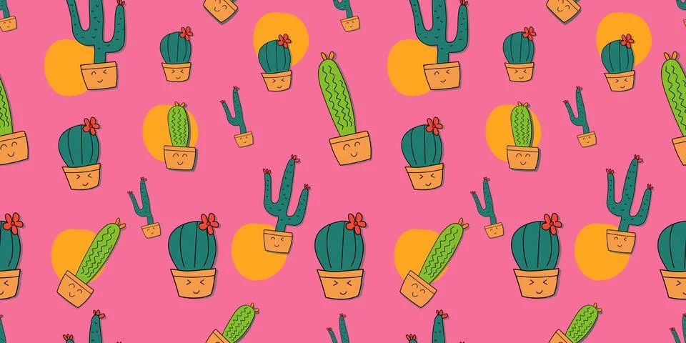 Horizontal seamless pink pattern cactus squad design for decoration needs Stock Illustration