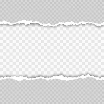 Horizontal seamless torn white paper with shadow. Damaged cardboard borders.  Illustrazione stock