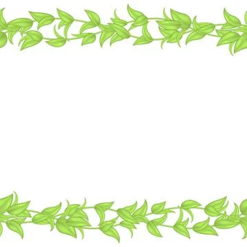 Horizontal seamless vector border or frame of green leaves and stems isolated Illustrazione stock