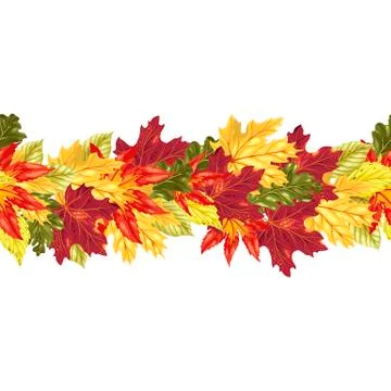 Horizontal seamless vector line with autumn leaves Stock Illustration