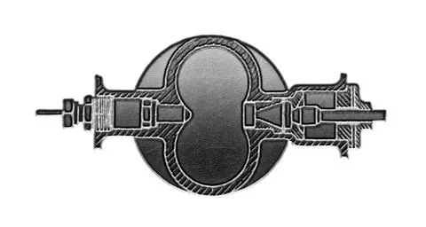 Horizontal section of an industrial part of a machine isolated over white Stock Illustration