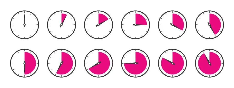 Horizontal set of analog clock icon Stock Illustration