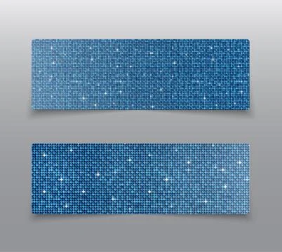 Horizontal set Blue sequins banners. Glitter. Stock Illustration