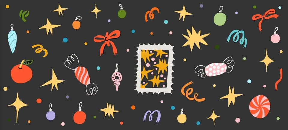 Horizontal set of christmas festive elements Stock Illustration