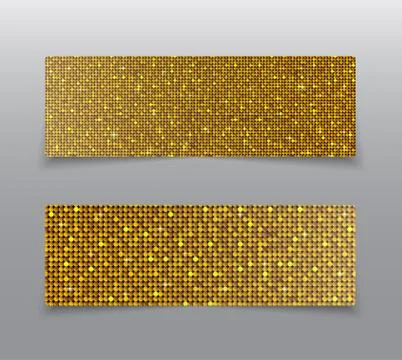 Horizontal set Gold sequins banners. Glitter. Stock Illustration
