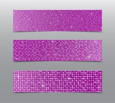 Horizontal set Pink sequins banners. Glitter. Illustrazione stock
