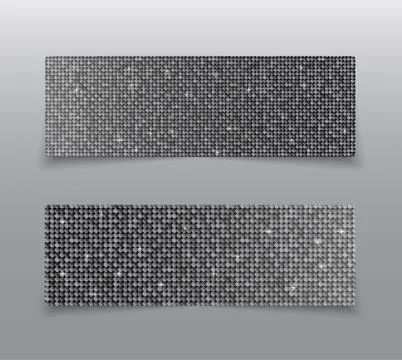 Horizontal set Silver sequins banners. Glitter. Stock Illustration