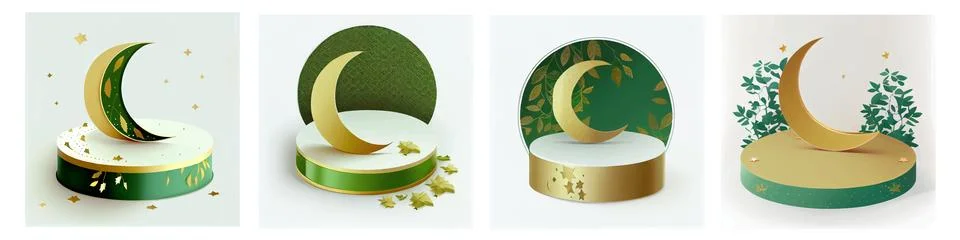 Horizontal set vector illustration of crescent on the podium isolated on white Stock Illustration