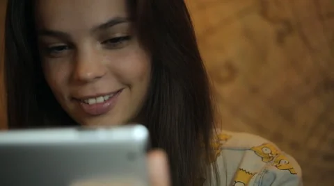 Horizontal shape, front view social networks, photos, videos Looking at the Stock Footage 56445622