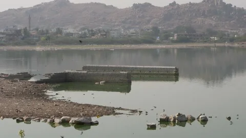 Horizontal shot of lake water between the mountains Stock-Footage 150718190