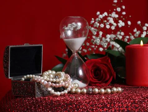 Horizontal shot of a table with romantic objects Stock Photos