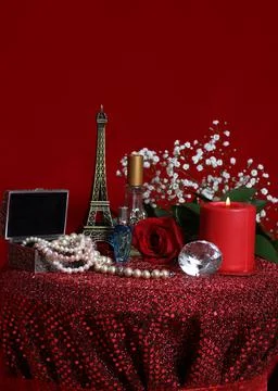 Horizontal shot of a table with romantic objects Stock Photos
