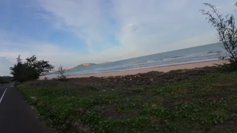 Horizontal Side View POV Drive Along Mui Ne Coastal Highway Stock Footage 339989715