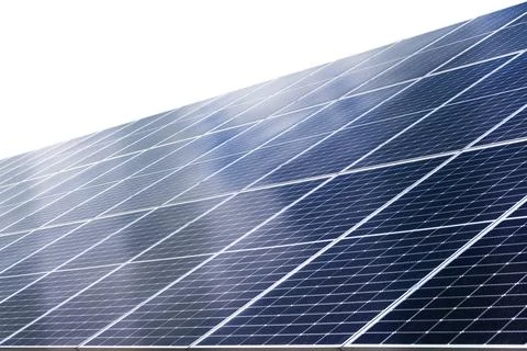 Horizontal solar panels cells isolated on white background. Solar farm energy Illustrazione stock