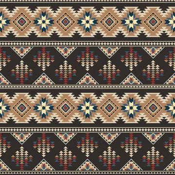 Horizontal Southwestern Geometric Border Pattern in Dark Earthy Tones Stock Illustration