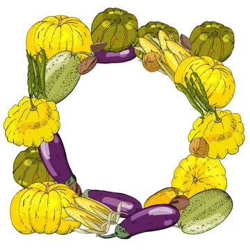 Horizontal Square autumn rectangle colored frame composed of different fresh  Stock Illustration