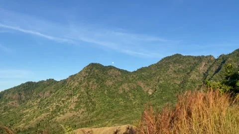 Horizontal Static Mountain Landscape with Daytime Moon Bali Stock Footage 335941281