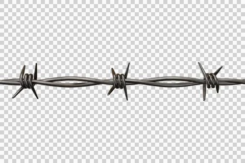 Horizontal strand of sharp metal barbed wire against dark background Stock Photos