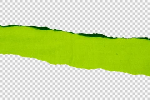 Horizontal strip of bright lime green fabric revealed through a jagged, tor.. Stock Photos