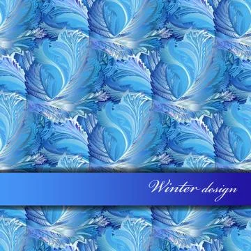 Horizontal stripe border design. Winter frozen glass background. Text place. Stock Illustration