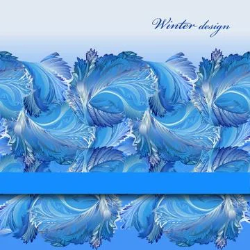 Horizontal stripe border design. Winter frozen glass background. Text place. Stock Illustration