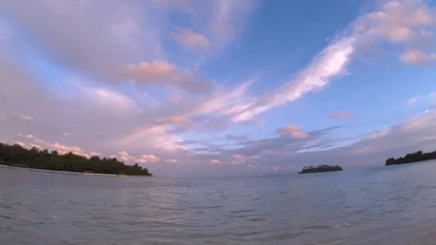 Horizontal super wide angle view lookout Muri Beach Cook Islands to Koromiri and Stock-Footage 235322395