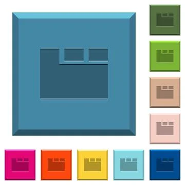 Horizontal tabbed layout active engraved icons on edged square buttons Stock Illustration