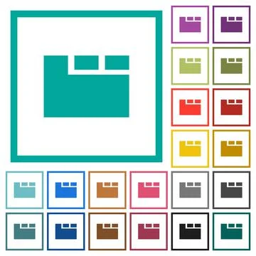 Horizontal tabbed layout active flat color icons with quadrant frames Stock Illustration