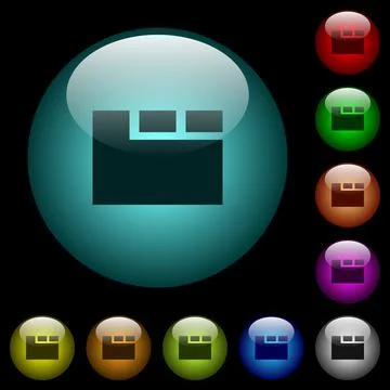 Horizontal tabbed layout active icons in color illuminated glass buttons Stock Illustration