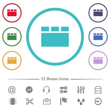 Horizontal tabbed layout flat color icons in circle shape outlines Stock Illustration