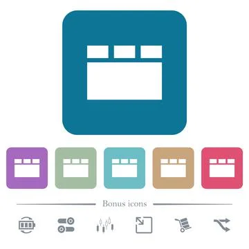 Horizontal tabbed layout flat icons on color rounded square backgrounds Stock Illustration