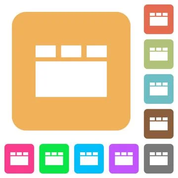 Horizontal tabbed layout rounded square flat icons Stock Illustration