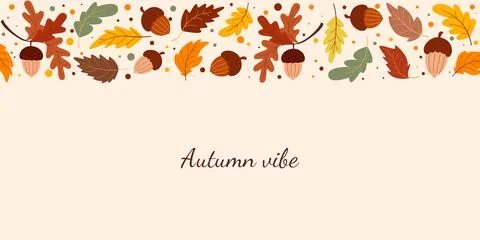 Horizontal template with a border of acorns and oak leaves Stock Illustration