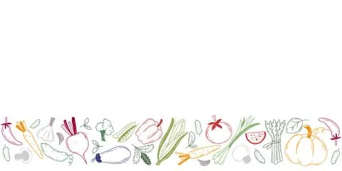 Horizontal template with border of hand drawn vegetable Stock Illustration