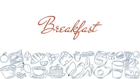 Horizontal template with breakfast themed illustrations Stock Illustration