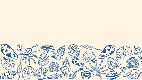 Horizontal template with hand-drawn shells and mollusks Stock Illustration