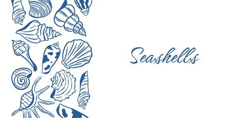 Horizontal template with hand-drawn shells and mollusks and copy space Stock Illustration