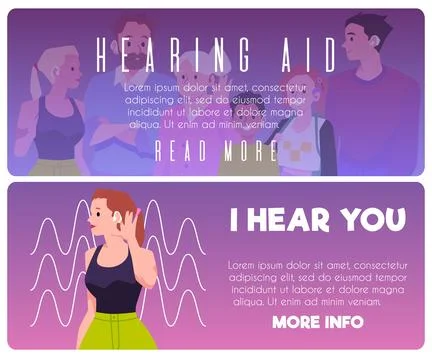 Horizontal templates about hearing problems, vector illustration. Stock Illustration