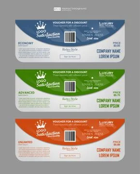 Horizontal three tariffs. Interface for the site. vector banner for web app Stock Illustration