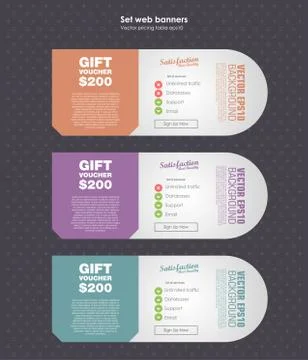 Horizontal three tariffs. Interface for the site. vector banner for web app Stock Illustration