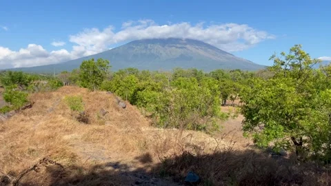 Horizontal Tilt Up Shot Revealing Mount Agung with Ring Cloud Video stock 341552222