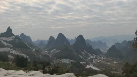 Horizontal Time-lapse of Fast Moving Clouds over Karst Mountain Peaks and Ru Video stock 326283421