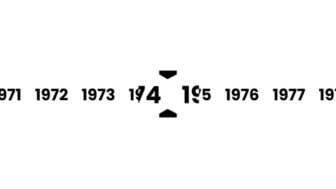 Horizontal timeline scrolling smoothly to the year 1970 animation Stock Footage 323711152