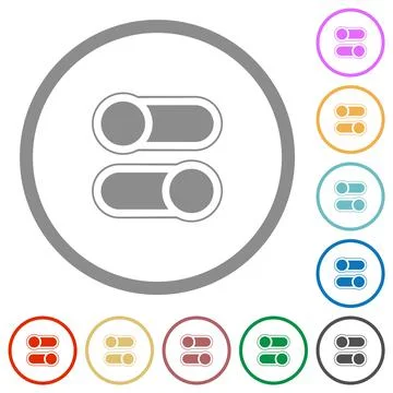 Horizontal toggle switches alternate flat icons with outlines Illustrazione stock