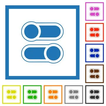 Horizontal toggle switches alternate flat framed icons Stock Illustration