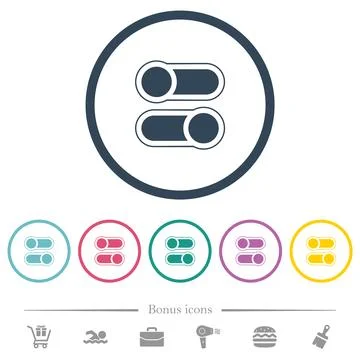 Horizontal toggle switches alternate flat color icons in round outlines Stock Illustration