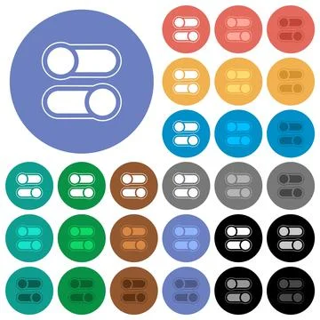 Horizontal toggle switches alternate round flat multi colored icons Illustrazione stock