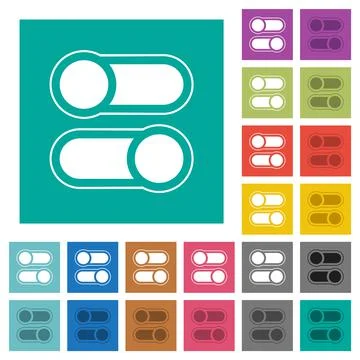 Horizontal toggle switches alternate square flat multi colored icons Stock Illustration