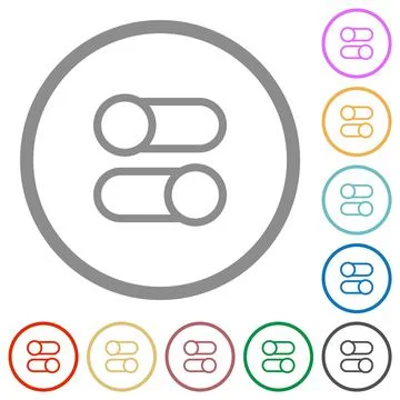 Horizontal toggle switches outline flat icons with outlines Stock Illustration